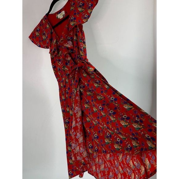 NWOT Anthropologie Rosalia Wrap Dress by Maeve Size 8 Red Ditsy Frill 6388 - Picture 4 of 16
